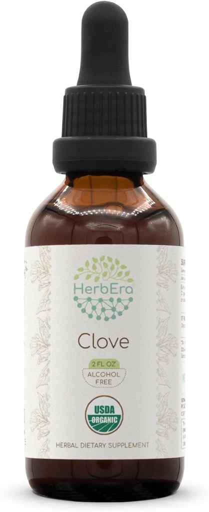 Clove B60 USDA Organic Tincture ← Extracto libre de alcohol, gotas herbales de alta potencia, sistema inmunitario Salud ← Certified Organic Clove (Syzygium Aromaticum) Bordeados de flores (2 fl oz)
