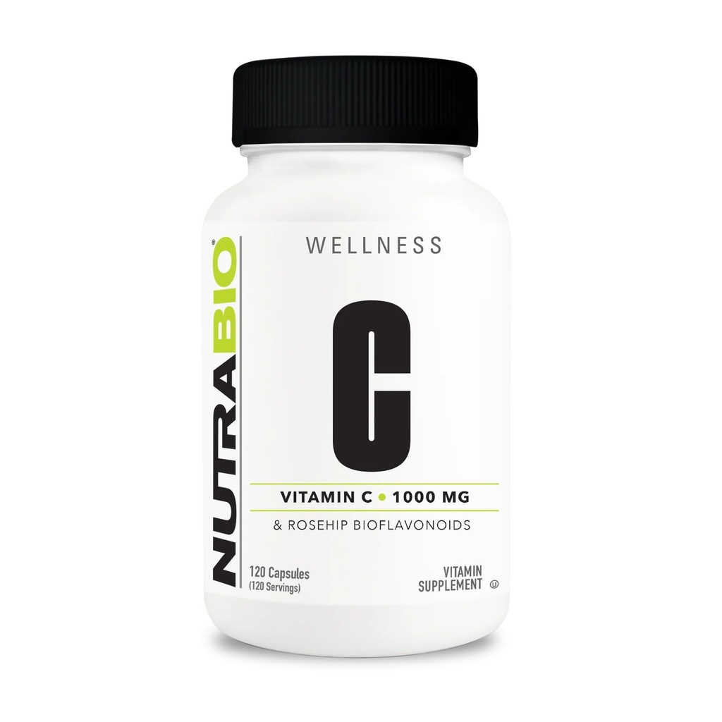 NutraBio Vitamina C con Rosas HIPS - Soportes Huesos saludables, dientes y gomas, función inmunitaria - sin rellenos o componentes - (120 cápsulas, 1000 mg de vitamina C por cápsula)