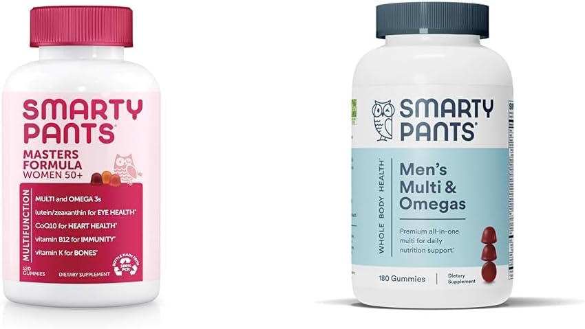 SmartyPants Gummy Multivitamin for Women 50 and Over: Omega 3 Fish Oil (EPA/DHA), Methylfolate & Multivitamin for Men, Gummies: Omega 3 Fish Oil (EPA/DHA), Methylfolate, CoQ10