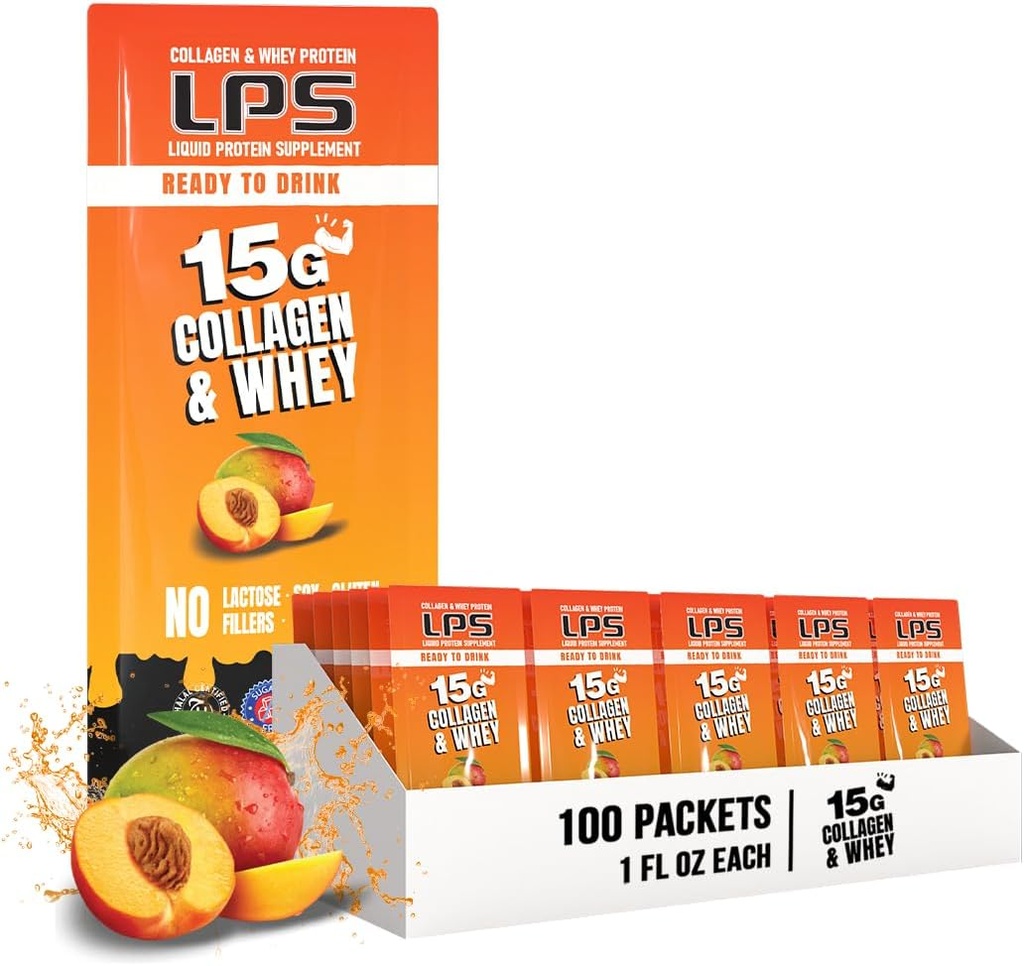 Diseños Nutricionales LPS LPS Láquico &amp; Whey Protein Suplemento - Bebida no GMO, libre de azúcar - promueve la piel sana y el pelo para mujeres, mango de durazno, servidumbre individual (100 paquetes)