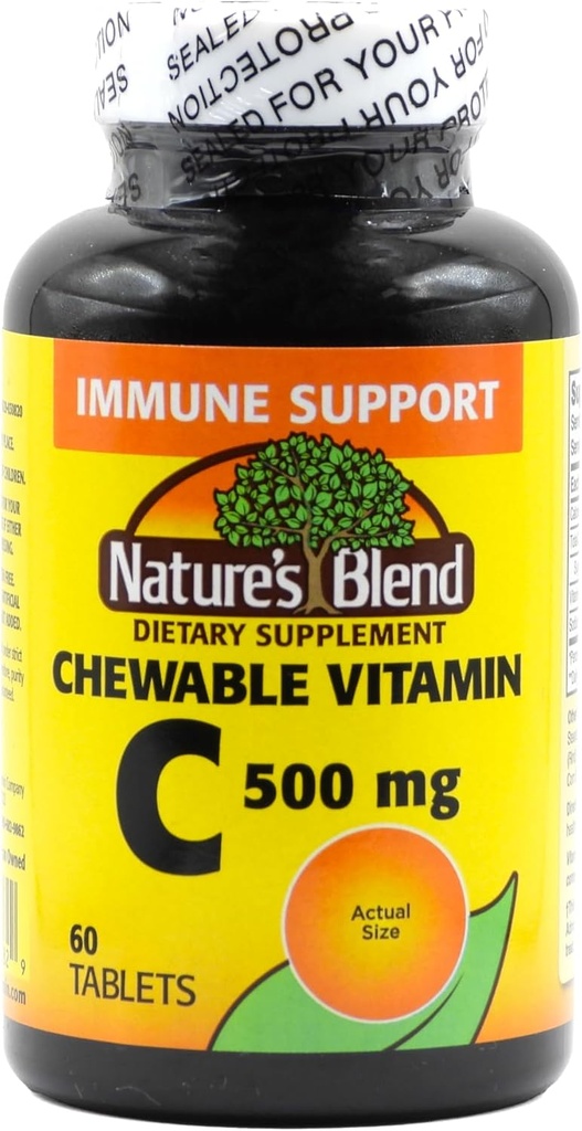Vitamina C. Gran degustación de vitamina esencial de azúcar baja, no promueve la caries dental. 500mg, 60 Tabletas.