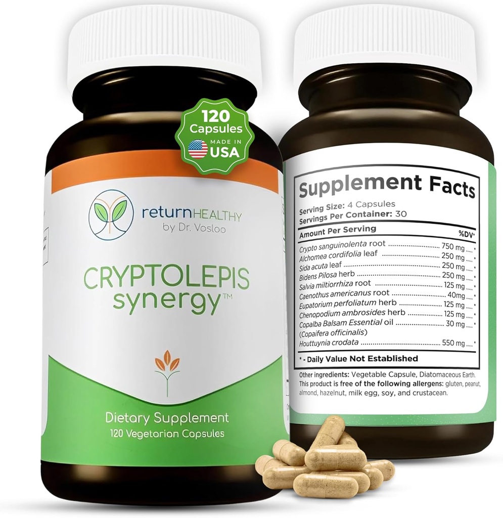 Cryptolepis Synergy, Immune Support Vitamins, Immune System Booster for Adults, Liver, Lymphatic, & Immune Support Supplement, Support Lyme & Natural Parasite Defense, 120 Capsules