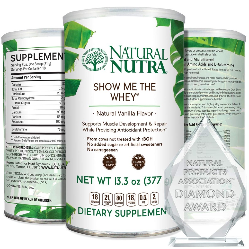 Natural Nutra Grass Fed Vanilla Enséñame The Whey Protein Source Powder Enhance Digestion, Mejorar el Fluido del Cuerpo, Ayudar a la Salud del Hueso y la Inmunidad del Boo, Gluten Free, Sugar-Free, Non-GMO, 13.3oz