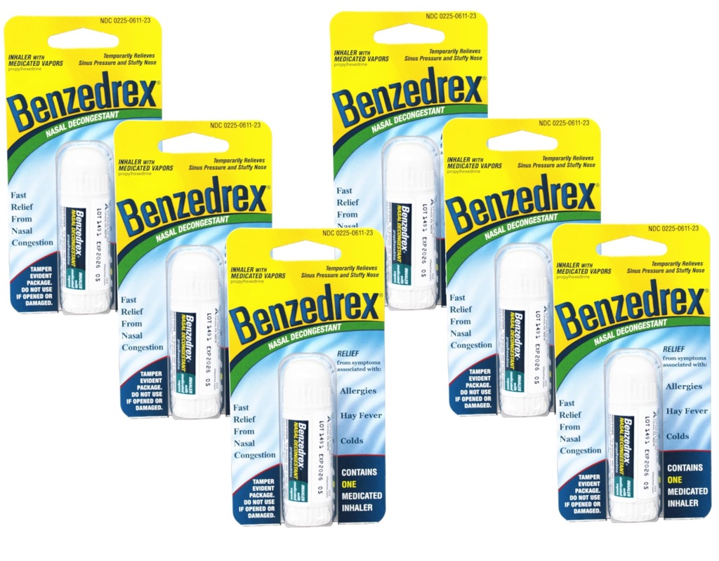Benzedrex Inhaler Propylhexedrine Nasal Decongestant - 1 Conde (Pack of 6)