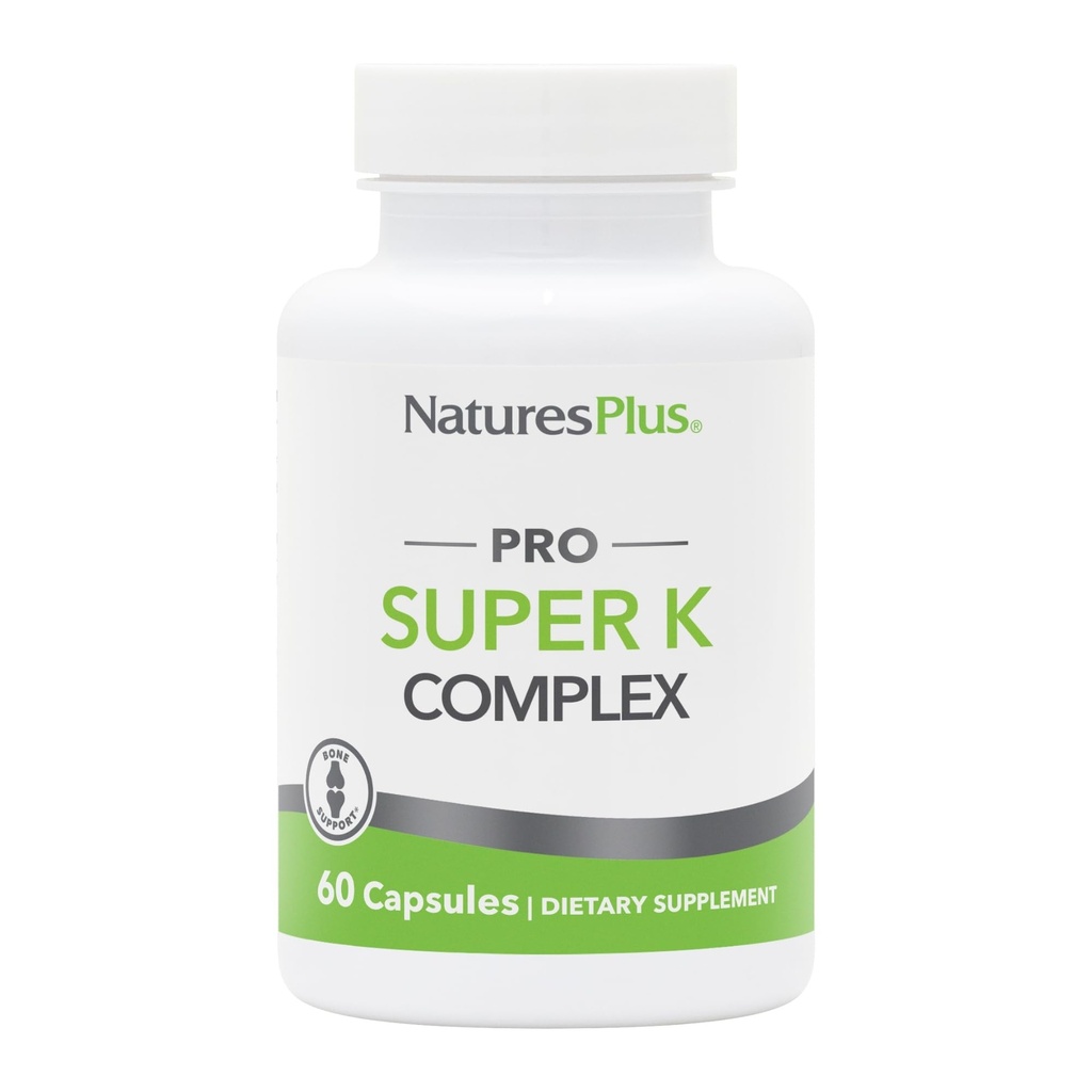 NaturesPlus PRO Super K Complejo - 60 cápsulas - promueve el metabolismo del calcio saludable - Incluye vitaminas K1 &amp; K2 - No GMO, Vegan &amp; Gluten Gratis - 60 piezas