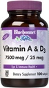 Bluebonnet Nutrition Vitamina A & D3 25,000 UI/1,000 UI del Mar Profundo, Agua Fría, Aceite de Pesca - Para la Salud Ocular Función Inmunitaria* - Gluten Free - Dairy Free - Molecularly Distilled - 100 Softgel/Servings