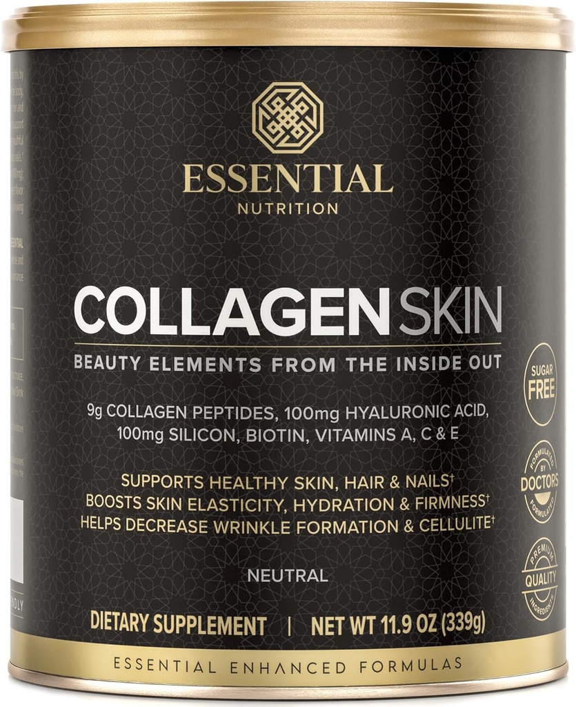 Piel de colágeno - Péptidos de colágeno hidrolizado, con ácido hialurónico, silicona " Biotina - Cabello, piel " uñas - Neutral - 11.9 oz (30 piezas)