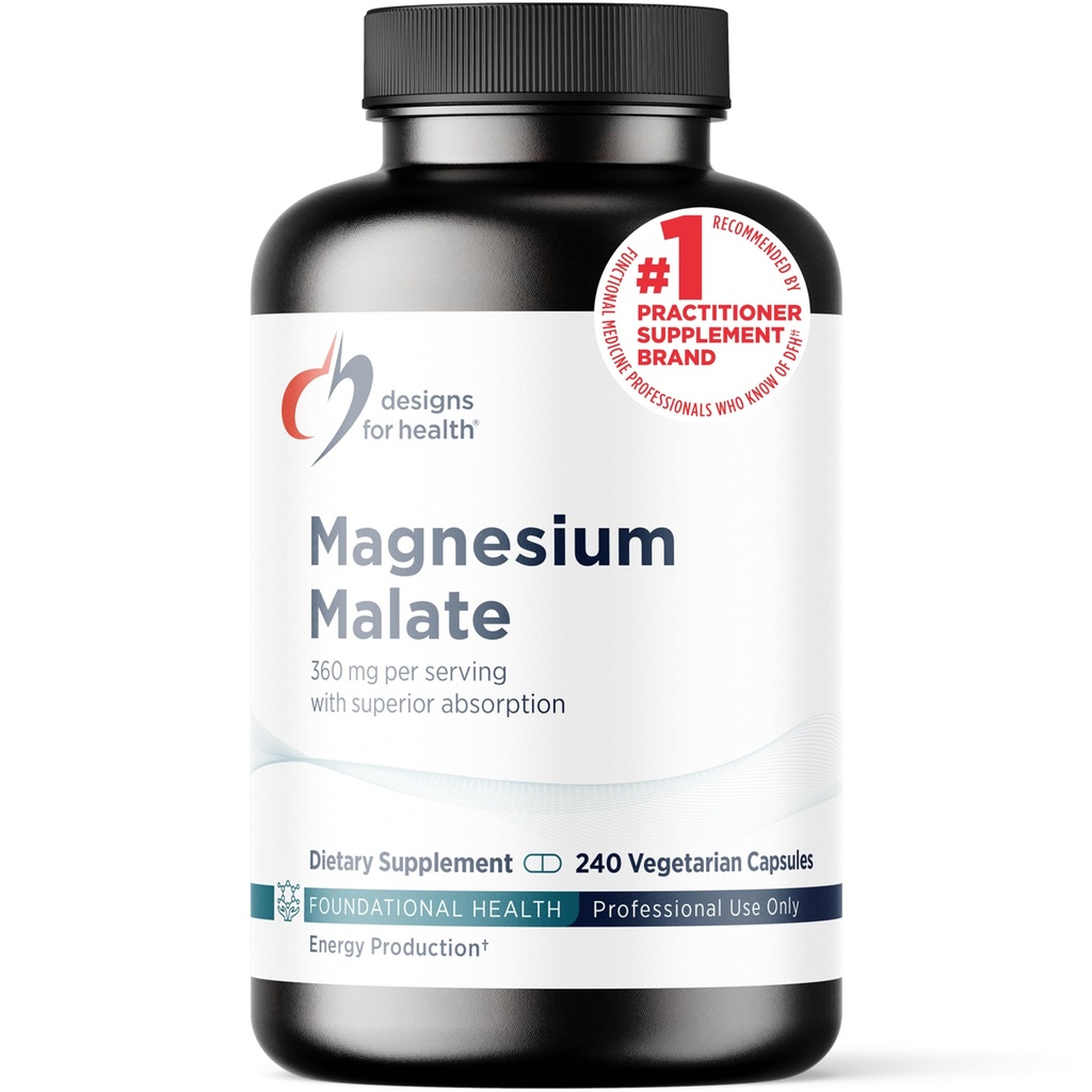 Diseños para el Magesio Malato de Salud - Magnesio Chelatado como Di Magnesio Malate - Formulario altamente biodisponible para apoyar Energía, Bone Health + Recuperación del Musculo (240 Magnesium Malate Capsules)