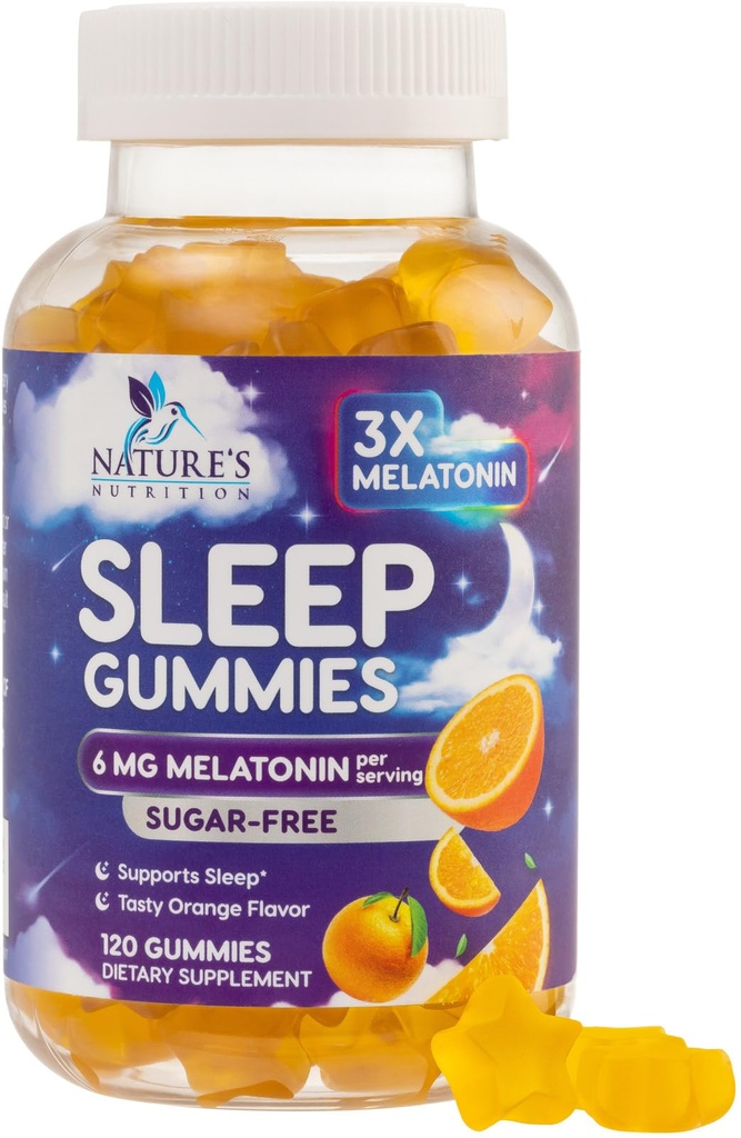 Melatonin Sleep Gummies - Melatonin 6mg Por Serving - Melatonin gratis de azúcar Gummy para adultos - Extra Strength Sleeping Gummy Suplemento - Apoyos Restful Sleep - Tasty Orange Flavor - 120 Gummies