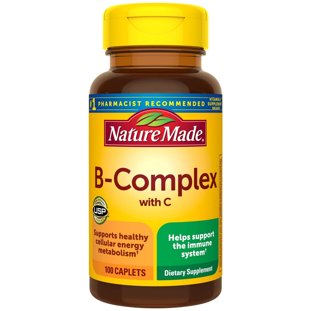 Complejo de la naturaleza B con vitamina C, Suplemento dietético para soporte de sistema inmunitario, 100 caplets, 100 Day Supply