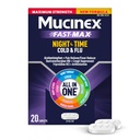 Mucinex Nightshift Cold " Flu, máxima fuerza Potencial Multi-Symptom Nighttime Relief, 20 cápsulas de liberación rápida - Alimentador de dolor/Reductor de polvo, resistente a la tos, antihistamínico