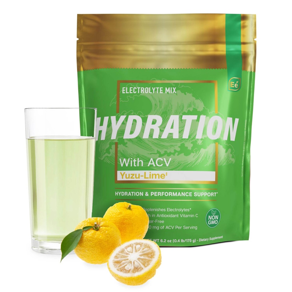 Elementos esenciales Hydration Packets - Yuzu Lime Pack - Sugar Free Electrolytes Powder Packets - 25 Stick Packs of Electrolytes Powder No Sugar - Hydration Drink - with ACV & Vitamin C