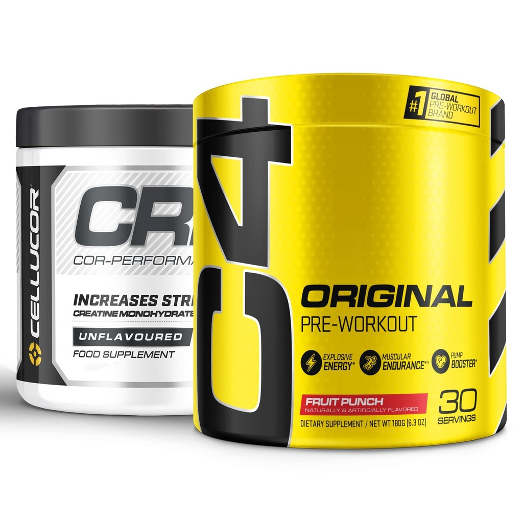 Cellucor Pre Workout &amp; Creatine Bundle, C4 Original Pre Workout Powder, Fruit Punch, 30 Servings + Cor Performance Creatine Powder, 72 Servings