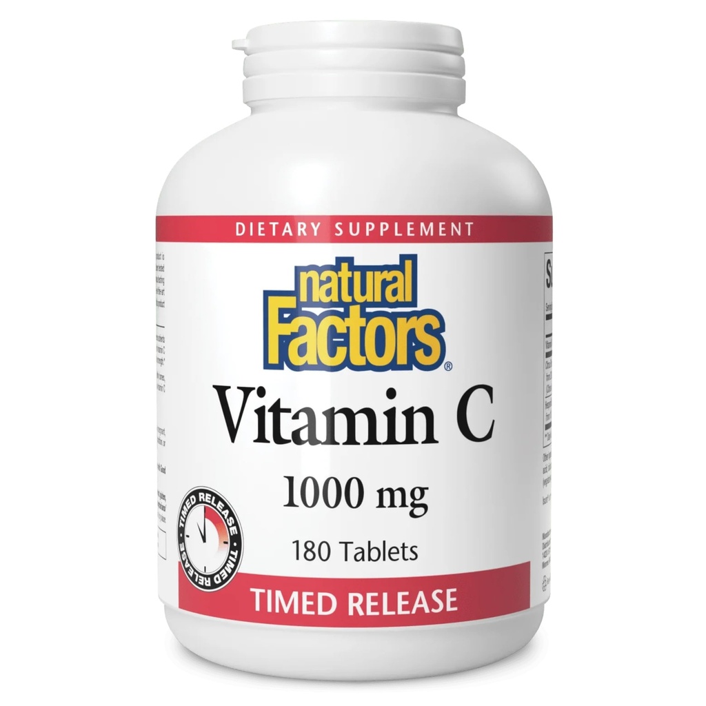 Factores naturales Vitamina C 1000 mg Time Release, Antioxidante Support for Immune and Bone Health, 180 Tablets