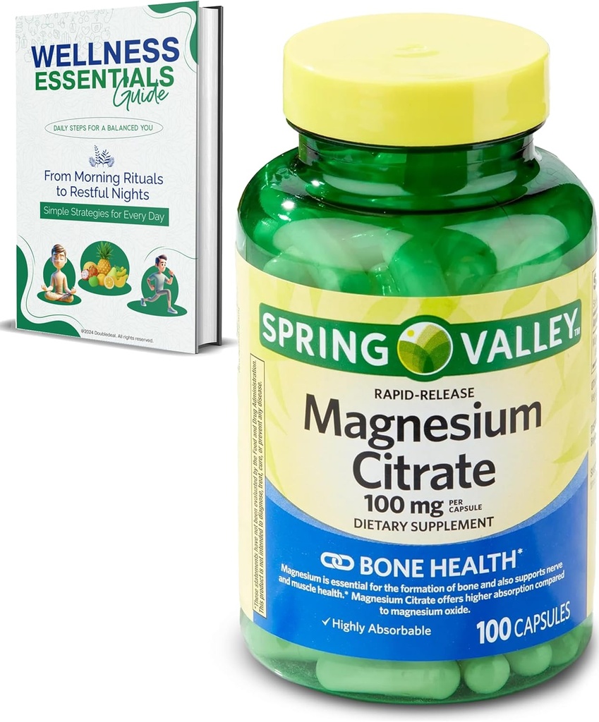Citrate de Magnesio 100mg ANTE Citrato de Magnesio, 100 cápsulas TENIDO Altamente Absorbable Silencio Rapid Release for Bone, Nerve, Muscle Health ANTE Suplemento para el sueño, el corazón, suplementos de magnesio