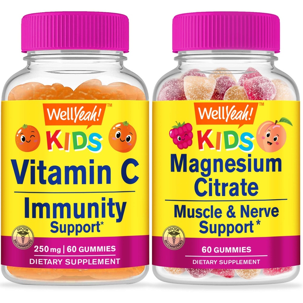 BuenoSí Vitamina C Niños + Citrato de Magnesio Niños, Gummies Bundle - Gran Tasting, Suplemento de Vitamina, Gluten Gratis, GMO Gratis, Chewable Gummy