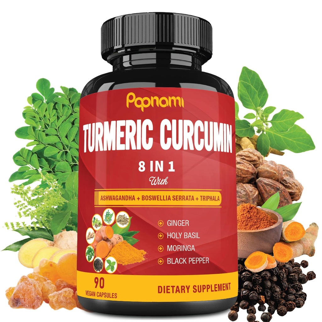 Cápsulas de Extracto de Turmérica - 90 Condes 3 Mes de Suministro - Ashwagandha Blended, Moringa, Ginger &amp; Más - Inmunity, Joint, Digestive & Wellness Support
