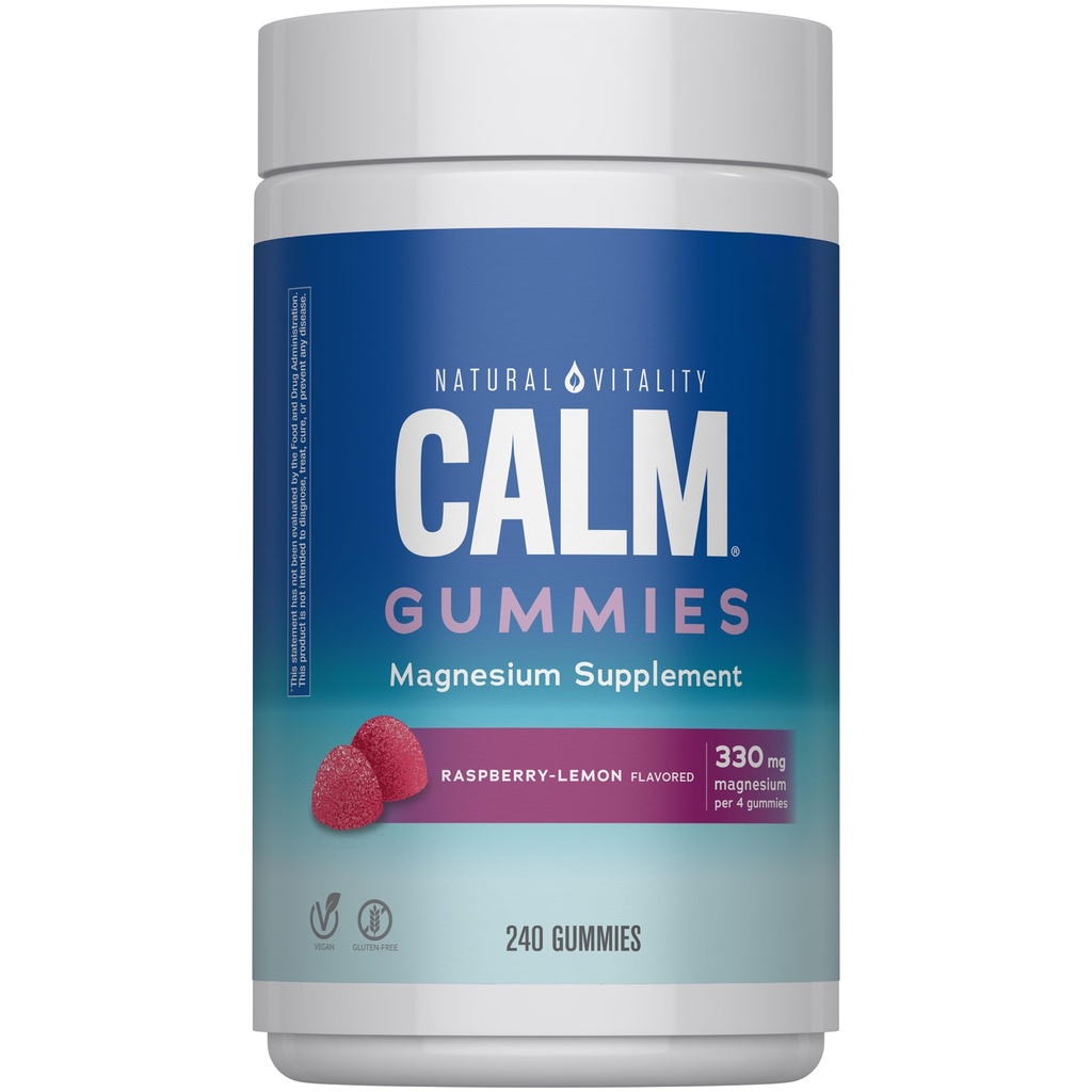 Natural Vitality Calm, Magnesium Citrate Suplemento, Stress Relief Gummies, Supports a Healthy Response to Stress, Gluten Free, Vegan, Raspberry Lemon Flavored, 240 Gummies