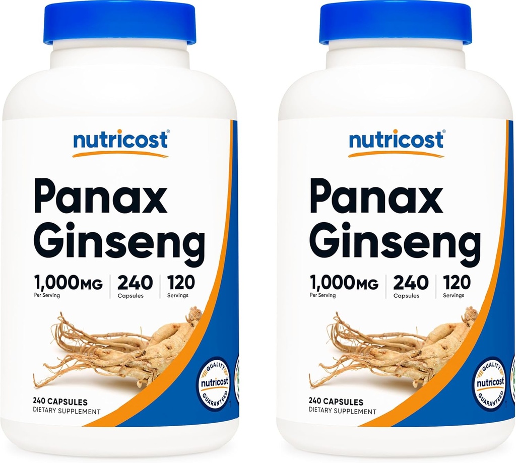 Nutricost Panax Ginseng 1000mg, 240 Capsules (2 Botellas) - Non GMO, Gluten Free, 120 Servings