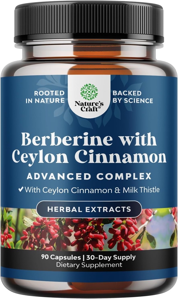 Balancing Berberine Plus 1200mg Por Serving Complex - Antioxidant Berberine with Ceylon Cinnamon Capsules Plus Silymarin Milk Thistle Extract - Active PK for Heart Health Support 90 Capsules