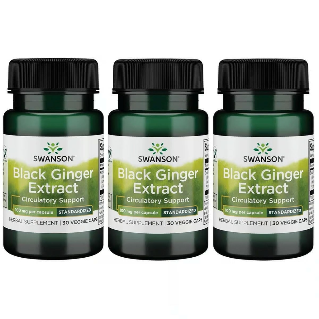 Extracto de jengibre negro Swanson - promueve la circulación sanguínea saludable y el Vigor físico - May Aid Heart Health, Muscle Tissue, y el bienestar mental - (30 cápsulas vegetales, 100 mg cada uno) (3 Pack)