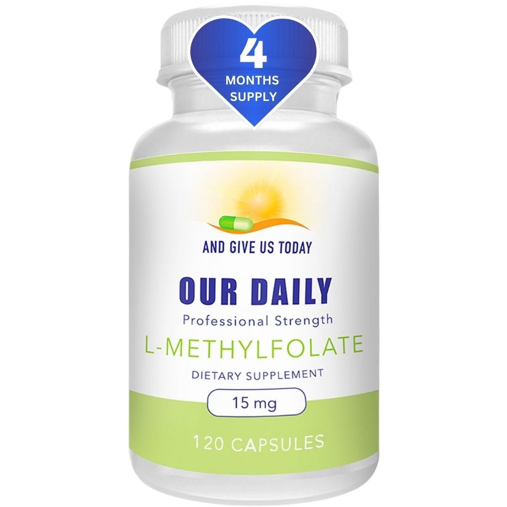Y VENGAMOS TODAY OUR DAILY L-Methylfolate 15 mg / 15000 mcg Maximum Strength Active Folate, 5-MTHF, Filler Free, Gluten Free, Non-GMO, Vegetarian Capsules (4 Meths Supply) (120)