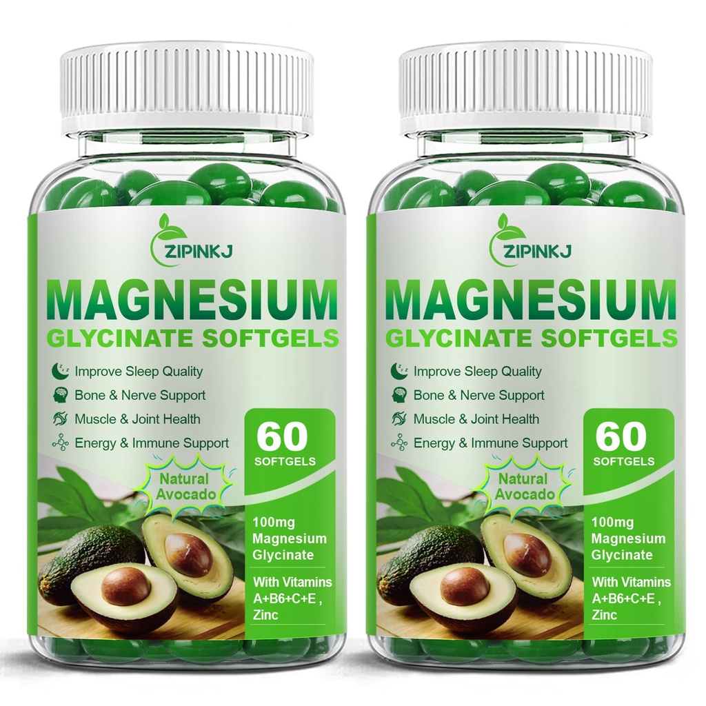 High Absorption Magnesium Glycinate Softgels, Magnesium Supplements 400mg con Zinc, Vitamina E, B6 para Mujeres Hombres, Mejorar el sueño, relajación muscular & Bone Health, Gluten-Free, No GMO, 2 Pack