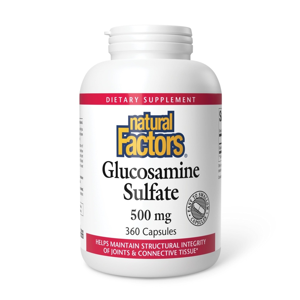 Factores naturales, Sulfato de Glucosamina, soporta movilidad conjunta saludable, cartílago y tejido conectivo, 360 cápsulas