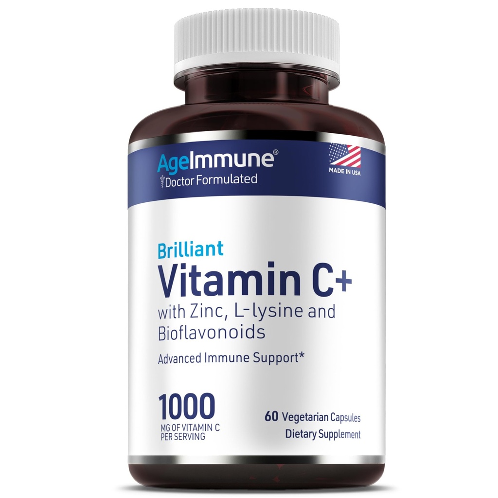 Complejo de Vitamina C 1000mg con L-Lysine 500mg, Zinc 12mg, Bioflavonoids 300mg. Doctor Fórmulada Magnesium Stearate Suplementos gratis para el Sistema de Inmune saludable.(1)