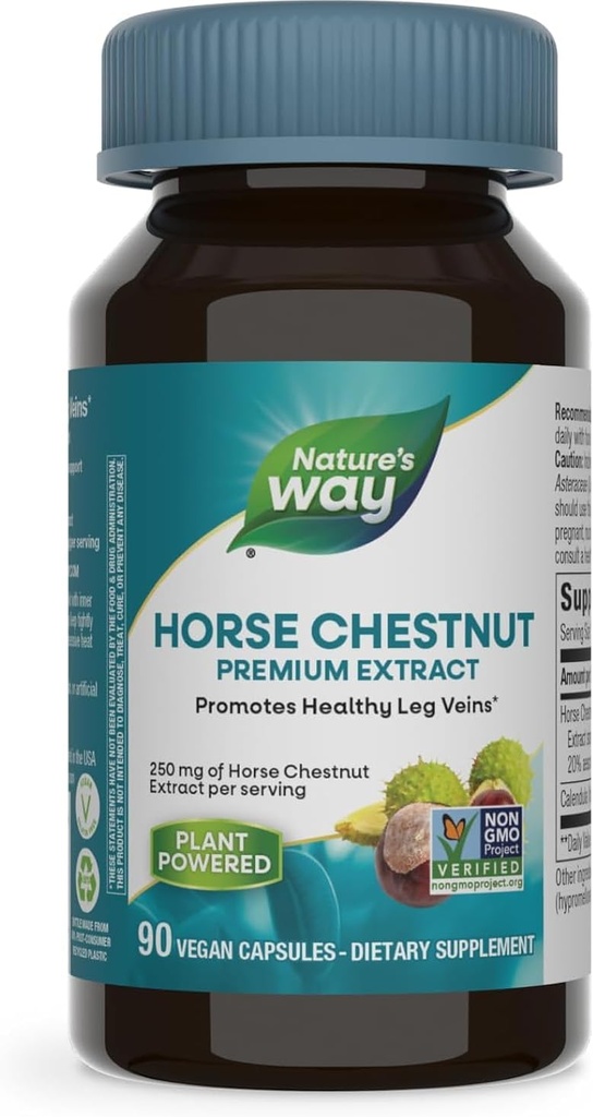 Extracto de Castaña de Caballo de la Naturaleza, Extracto Premium, Promociona Veinas de la pierna sana*, 250 mg por Serving, Vegan, 90 cápsulas (Paquete May Vary)