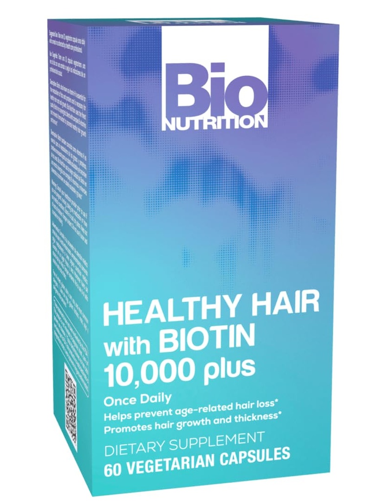 Bio Nutrition Healthy Hair Support with Biotin 60 Vegetarian Capsules TENER Pelo más fuerte TENIDO PEQUEÑOS PEQUEÑOS TENIENDO Promueve el Crecimiento del Pelo y la Thickness ANTE Blend with Complex B Vitamins and Minerals