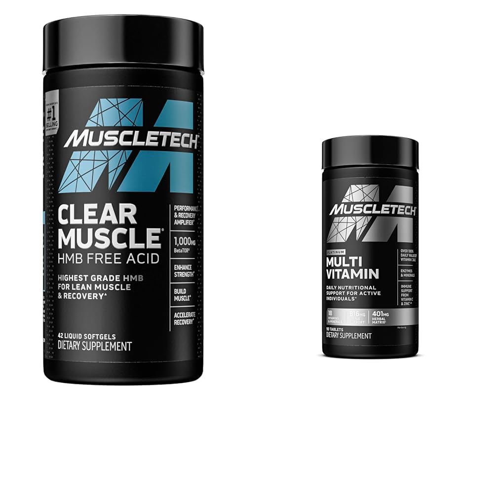 MuscleTech Clear Muscle Post Workout Recovery ← Muscle Builder for Men &amp; Women & Platinum Multivitamin for Immune Support 18 Vitaminas