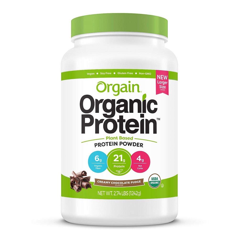 Orgain Proteína planta base polvo crema chocolate Fudge, 32 Oz
