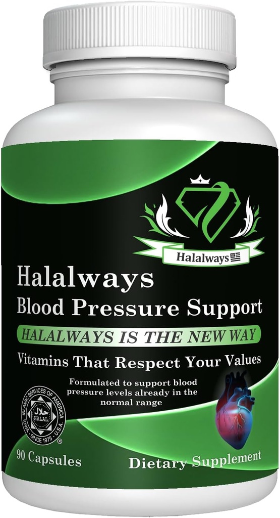 Apoyo a la presión arterial Halal certificado Naturalmente BP Soporte con pólvora de ajo, baya de ajo, hoja de té verde &amp; vitaminas de hibiscus para la hipertensión saludable (BP)