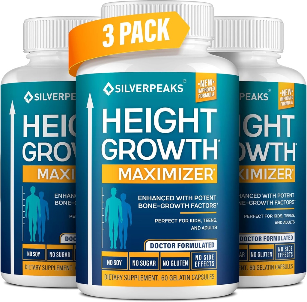 SILVERPEAKS Crecimiento cápsulas para crecer más alto - Maximizador de crecimiento de altura con calcio para fuerza ósea - Hecho en EE.UU. - Natural Obtener suplemento más alto - libre de hormonas de crecimiento - paquete de 3