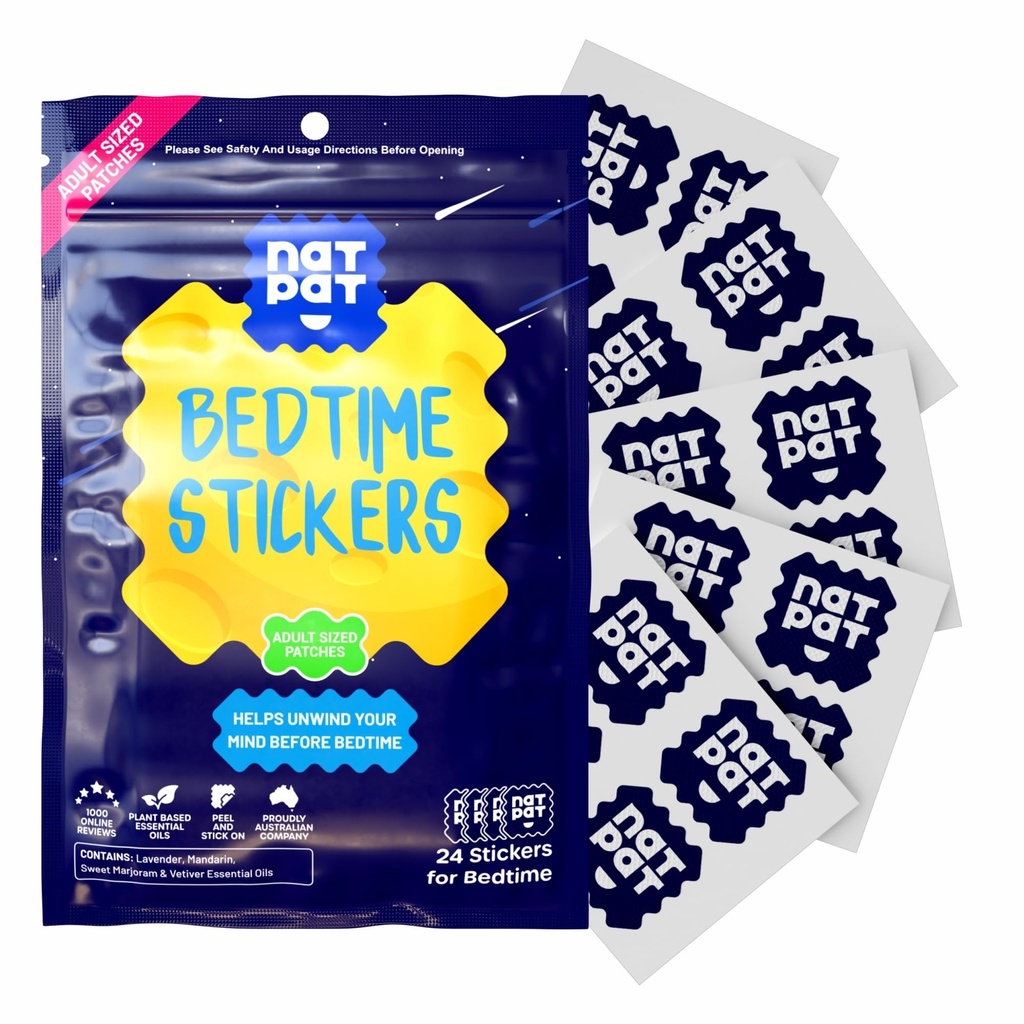 NATPAT Sleepy Patch Sleep Aid Patches - Relajando las pegatinas para adultos - Soporte para dormir basado en plantas - Pegatinas para dormir gratis Melatonin - 24 Condes