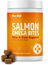 Pet MD Salmon Omega Bites for Dogs - Skin and Coat Supplement with Omega 3 & 6 for Dogs Plus DHA & EPA - Promueve la alergia y el alivio de la piel seca - 120 ct