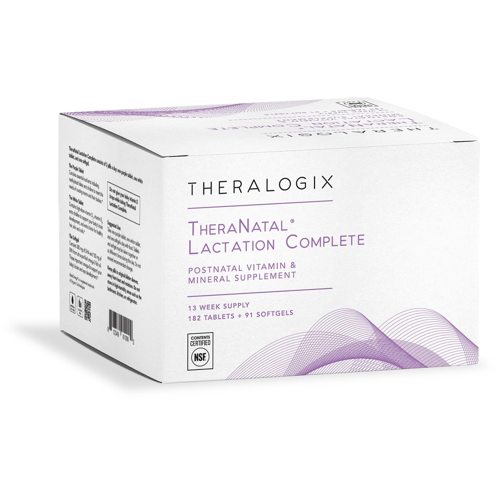 Theralogix TheraNatal Lactation Complete Postnatal Vitamin Supplement - 13-Week Supply - Breastfeeding Supplement for Women - NSF Certified - 182 Tablets & 91 Softgels