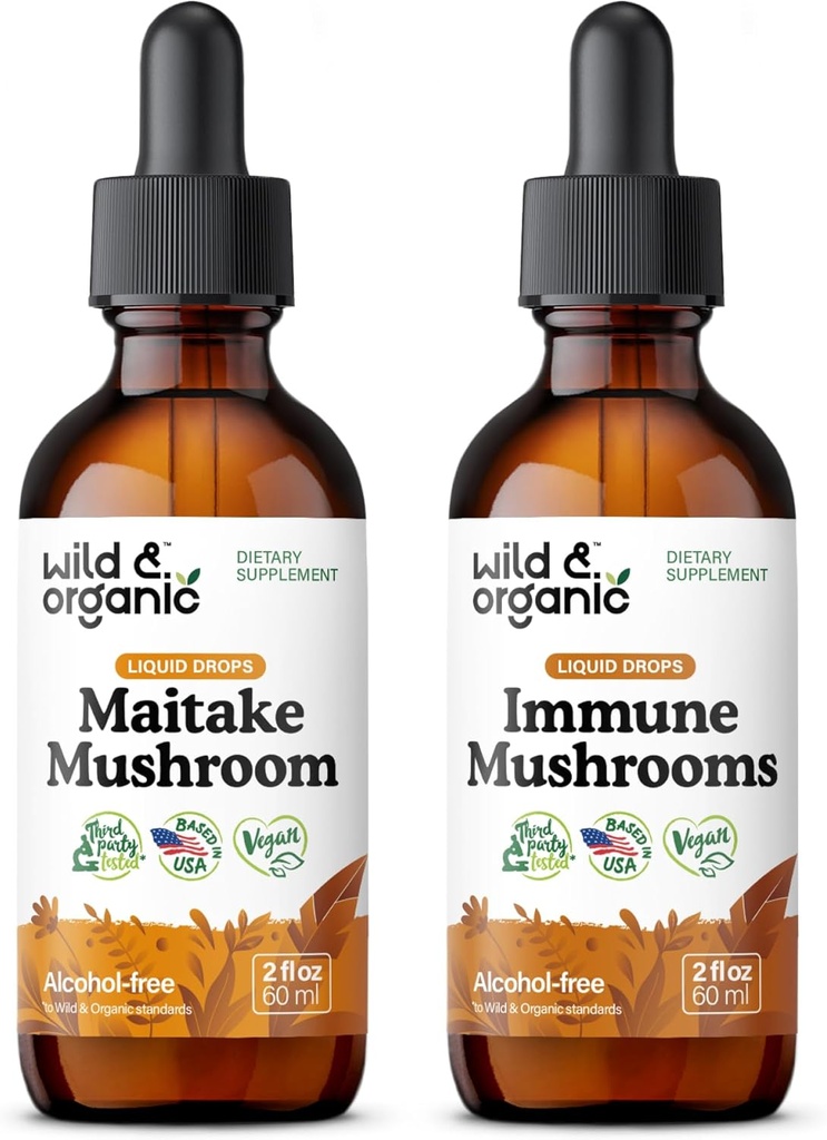 Wild &amp; Organic Maitake Mushroom Tincture 2 fl oz &amp; Immune Mushrooms Tincture 2 fl oz