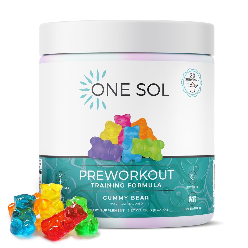One Sol Pre-Workout for Women, Enhanced Pump & Focus, No Jitters Or Crash, Natural Ingredients, 100% Vegan, Gluten Free &amp; (Gummy Bear)