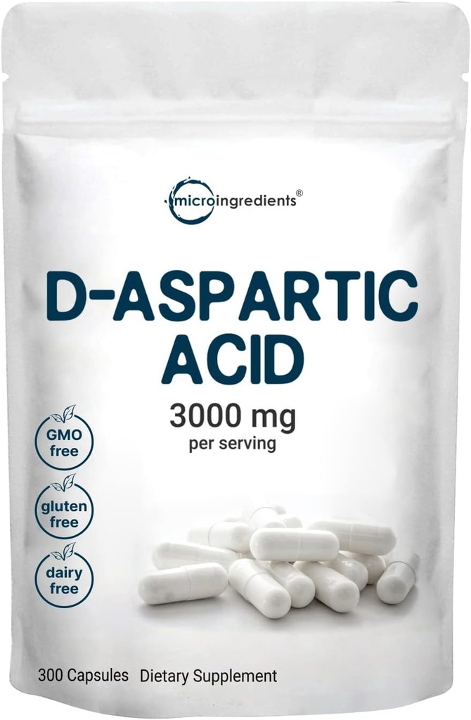 Micro Ingredientes D-Aspartic Acid 3000mg Por Serving, 300 Capsules Silencio Pure DAA for Energy, Testosterone &amp; Performance Support ← Non-GMO, Gluten-Free, Soy-Free