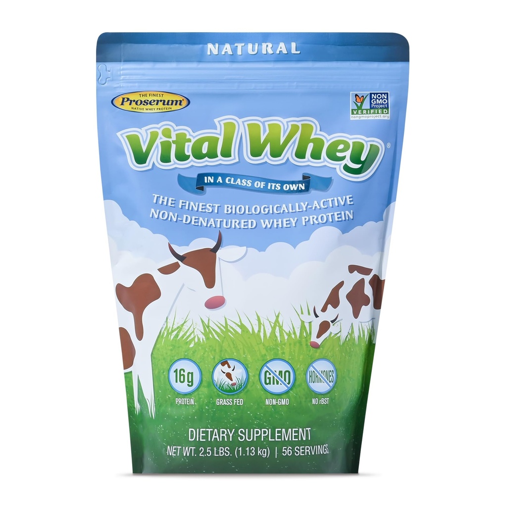 Polvo de proteína de grano para la vitalidad inmune, sabor natural 2,5 libras (56 servidumbres), 15g Protein per serve, Vital Whey, Holístico limpio, Wellness Nutrition