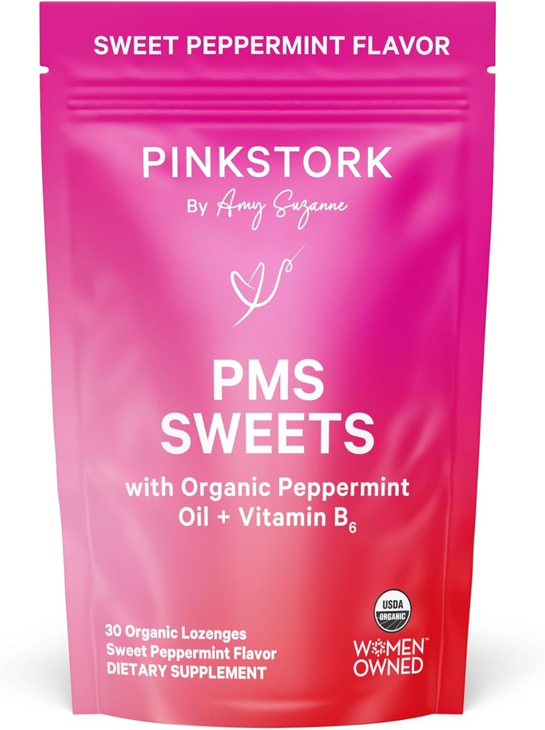 Pink Stork Organic PMS Support Sweets for Teens and Women - Simple & Natural Ingredients Vitamin B6 y Peppermint - Periodo, Digestión, Bloating, Mood Swings - 30 gotas