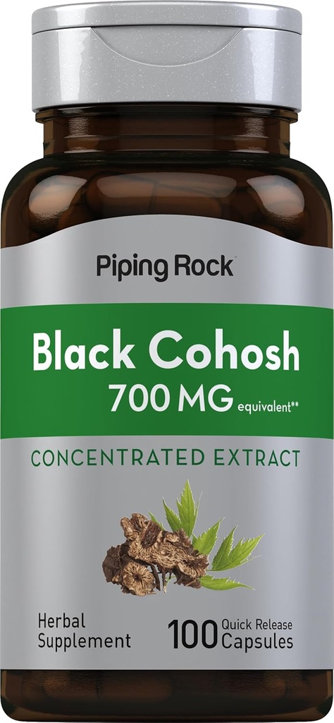 Piping Rock Negro Cohosh Root Extracto Suplemento TEN 700 mg TENIDO 100 cápsulas Silencio para Mujeres y Hombres TENIDO Fórmula concentrada No GMO, Gluten Free