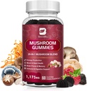 Mushroom Gummies, 20 en 1 Lions Mane Mushroom Complex Suplemento con Reishi, Chaga, Cordyceps & More for Adult, Support for Brain, Focus, Cognitive & Immune Health, Vegan, Raspberry Flavor, 60 Conde