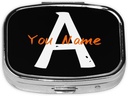 Caja de almohadas cuadradas personalizadas con espejo Texto de foto personalizado Logotipos Travel Small Pill Case 2 Compartimiento Personalizado Metal Metal Medicine Container Vitamin Organizer for Pocket Purse (Name)