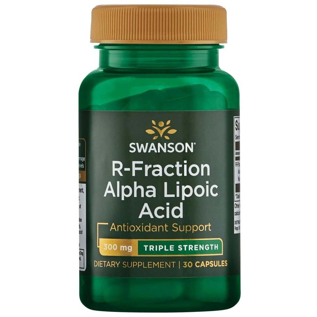 Swanson Triple Fuerza R-Fraction Alpha Lipoic Acid - Promueve la presión sanguínea saludable " Proporciona nutrientes esenciales - (30 cápsulas, 300 mg cada uno)
