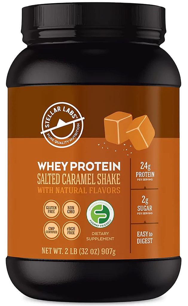 Laboratorios estelares Whey Protein Powder with BCAA's " Whey Isolate ¦ Certified Low FODMAP, Non GMO, Gluten Free, Soy Free, Low Carb, Keto, with Stevia ← All Natural Lean Post Workout Shakes ← Salted Caramel