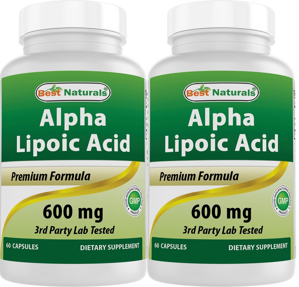Mejores Naturales Ácido Lipoico alfa 600 mg 60 cápsulas - ALA Potente Antioxidante (60 Cuenta (Pack of 2))