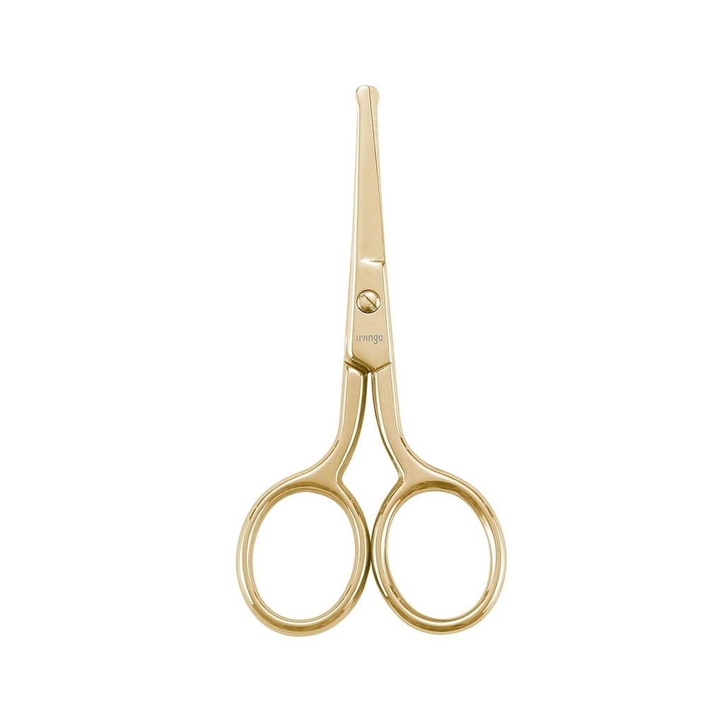 Tijeras profesionales de la nariz LIVINGO, multiusos de acero inoxidable redondeado hoja de inclinación, cejas de barba del pelo facial Ear Trimming Herramienta de baño de belleza para hombres &amp; mujeres, 3,5” oro